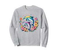 Colorato Delfino Tropicale Ibisco Fiore Vita Mare Oceano Felpa