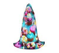 Colorato Dolce Lecca Lecca Cupcake Donut Stampa con Cappuccio Mago Veste Halloween Mantello Medievale Rinascimento Cosplay Festa di Natale Abiti, Nero , L