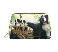 Colorato Doodle Fiori Pelli Lavabile Makeup Bag per le Donne, Viaggio Cosmetici Borse, Portatile Cerniera Astuccio Organizer Pouch, Famiglia di cani, Taglia unica