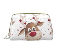 Colorato Doodle Fiori Pelli Lavabile Makeup Bag per le Donne, Viaggio Cosmetici Borse, Portatile Cerniera Astuccio Organizer Pouch, Simpatica renna natalizia, Taglia unica