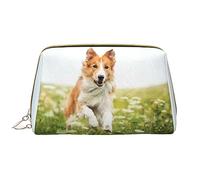 Colorato Doodle Fiori Pelli Lavabile Makeup Bag per le Donne, Viaggio Cosmetici Borse, Portatile Cerniera Astuccio Organizer Pouch, Cane e fiore., Taglia unica