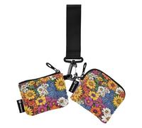 Colorato e bello margherita fiori donna porta carte di credito portamonete sottile staccabile cambiamento borsa portafoglio con cinturino da polso per le signore 2 confezioni tarjetero para tarjetas