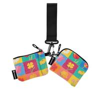 Colorato Fiore A Scacchi Modello Delle Donne Cassa Della Carta di Credito Della Borsa Della Moneta Formato Compatto Cambiamento Della Borsa Portachiavi con Cinturino Da Polso per Le Signore 2 Pz caso