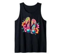 Colorato Flip-Flops Fiori Occhiali Da Sole Estate Donne Abbigliamento Canotta