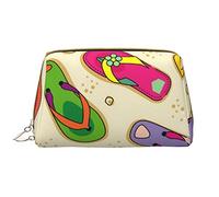 Colorato Flip Flops Pelle Lavabile Makeup Bag per le donne, Viaggio Cosmetici Borse, Portatile Cerniera Astuccio Organizer Pouch, Infradito Colorato, Taglia unica