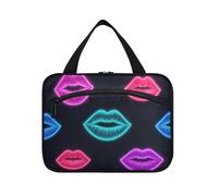 Colorato Fluorescente Neon Labbra Hanging Toiletry Bag per gli uomini Viaggiare con il gancio, Accessori di Design Borsa per gli articoli da toeletta per le signore Hotel bolso de Mano para Hombre L