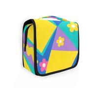 Colorato forme geometriche fiori gialli Cosmetici Bag con gancio appeso Impermeabile Toiletry Bag Per Le Donne Viaggio-Size Accessori