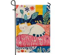 Colorato Gatti Giardino Bandiera Vibrante Blu Pesche Floreale Decorazione Della Casa Bandiera Del Patio Bifacciale Primavera Estate Decorazione Prato Esterno 12X18