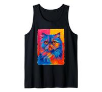 Colorato Gatto Persiano Opera d'Arte Gattino Motivo Pittura Estetica Canotta