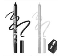 Colorato Gel Glitter eyeliner matite penna set, 2 pezzi Eyeliner impermeabile Labbra Liner Ombra d'occhio Matite sopracciglia Pen Eye Makeup (01 Nero & 05 Argento)