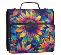 Colorato Girasole Tie Dye Raccoglitore Cerniera Organizer 3 Raccoglitori Ad Anelli 1 1/2 Pollice D Anello Scuola Media Raccoglitore Borsa con Cinghia Multi Tasche Grande Cartella Portfolio