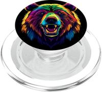 Colorato Grizzly Bear Face Wild Animal Amante Uomini Donne Nero PopSockets PopGrip per MagSafe