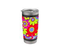 Colorato Groovy Daisy Pattern Retro Flower Art Bicchiere termico in acciaio inox doppia parete