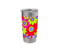 Colorato Groovy Daisy Pattern Retro Flower Art Bicchiere termico in acciaio inox doppia parete