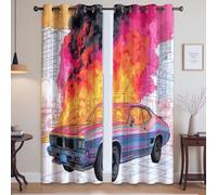 Colorato Illustrazione Città Auto Fiamme Architettura Tende Anti-Rumore Oscuranti Tende 2 Pezzi Con Gancio E Cinghia Per Camere Da Letto Per Adulti