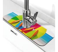 Colorato Infradito Beach Ball Rubinetto Mat per lavello da cucina Splash Guard 14,9 cm × 38,1 cm Diatomite Tappetino ad asciugatura rapida Vassoio per lavello Super assorbente Rubinetto a ventosa