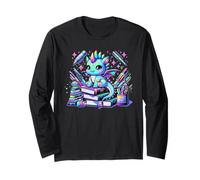 Colorato Kawaii Dragon Reading Libri Fantasy School Vibe Maglia a Manica