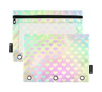 Colorato Laser Design Cuore Raccoglitore Sacchetti con Finestra Trasparente Matita caso Finestra Trasparente & Occhielli 3 Anelli Astuccio per Forniture per Ufficio Multicolore 2 PZ