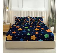 Colorato Lenzuolo Con Angoli 140 x 190 cm Cartone Animato Carino Stelle Pois, Resistente Allo Scolorimento E Alle Pieghe Microfibra Di Spazzolato - Lenzuolo Sotto Con Angoli Elasticizzato