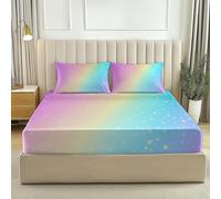 Colorato Lenzuolo Con Angoli 180 x 200 cm Sognante Sfumato Stelle, Resistente Allo Scolorimento E Alle Pieghe Microfibra Di Spazzolato - Lenzuolo Sotto Con Angoli Elasticizzato