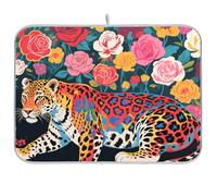 Colorato Leopardo e Fiori Art Deco Cucina Contatore Piatto Asciugatrice Mat Cucina Piatti Stuoie per Cucina 18 x 24 18 x 24
