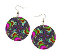 Colorato Modello Stampa Piercing Rotondo Orecchini In Pelle Set 1 Paio di Eleganti Orecchini In Pelle Penzolare Cerchio Per Le Donne Gioielli Regali, One Size, Poliestere