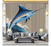 Colorato Moderno Carta da Parati no autoadhesivo, patrón Primo Piano Marlin Blu Strisce Onde, ideal para decoración de interiores, pared de salón dormitorio o estudio 250 x 175 cm