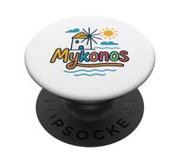 Colorato, Mykonos, in, Grecia, mulino a vento, e, spiaggia, simboli PopSockets PopGrip Adesivo