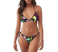 Colorato Nota Musicale Stampa Leggero Bikini Costume Da Bagno Due Pezzi Beachwear Piscina Indossare Attività Est, Nero , M