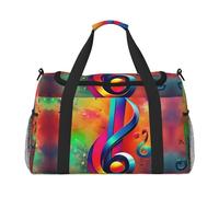 Colorato Nota Musicale Stampa Weekender Pernottamento Carry On Bag Duffel Bag per Viaggio Donne Uomini Palestra Bagagli Borsa Carry on, Nero , Taglia unica