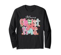 Colorato Patchwork Merry Christmas Lettering Bow & Cookies Maglia a Manica
