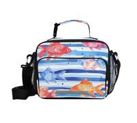Colorato Pesce Blu e Bianco A Righe Adulto Lunch Box con Tasca Morbida Borsa Pranzo con Tracolla Uomo Lavoro