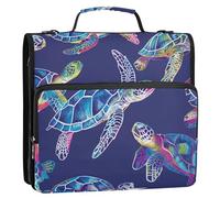 Colorato Psichedelico Sea Turtle 1.5 Pollici 3-Anelli Raccoglitore con Cerniera con Tracolla & Maniglia Multi-Tasca Forniture Scuola Organizzatore per la Scuola Gestor de documentos