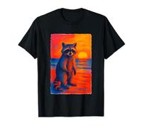 Colorato Raccoon Tramonto Spiaggia Mare Oceano Costiera Estate Maglietta