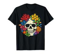 Colorato Reef Coral Skull Illustrazione Ocean Gothic Opera d'Arte Maglietta