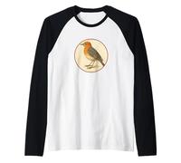 Colorato Retro Arancione Testa Tordo Disegno Uccello Maglia con Maniche Raglan