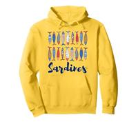 Colorato Sardine Pesce Riga Whimsical Folk Art Graphic Felpa con Cappuccio