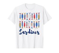 Colorato Sardine Pesce Riga Whimsical Folk Art Graphic Maglietta