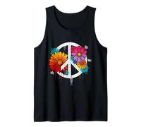 Colorato Segno di Pace con Fiori Vibe Hippie Flower Power Canotta