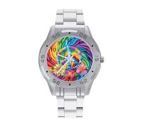 Colorato segno di pace Tie Dye orologi da uomo in acciaio inossidabile cinturino analogico al quarzo orologi da polso business, Stile:, regular, Bracciale