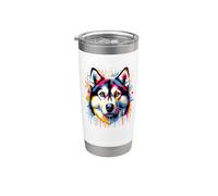 Colorato Splash Art Alaskan Klee Kai Bicchiere termico in acciaio inox doppia parete