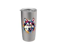 Colorato Splash Art Alaskan Klee Kai Bicchiere termico in acciaio inox doppia parete
