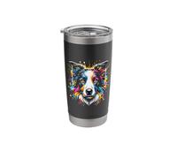 Colorato Splash Art Border Collie Border Collies Bicchiere termico in acciaio inox doppia parete