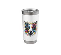 Colorato Splash Art Border Collie Border Collies Bicchiere termico in acciaio inox doppia parete