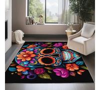 Colorato Tappeto Cucina Antiscivolo Passatoia, Teschio Zucchero Cartoni Animati Disegno Floreale Stampa Antimacchia Multiuso Soggiorno Per Bagno Camera da Letto, Lavabile in Lavatrice, 140 x 200 cm
