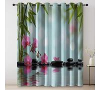 Colorato Tenda Oscurante Con Occhielli, Motivo Stampati Stile Zen Bambù Orchidea Ciottoli Tende Oscuranti Per Interni Termiche Finestre Camera Da Letto E Soggiorno, L140 × A245 cm