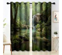 Colorato Tende Oscuranti 100% con Occhielli, L91 × A214 cm Set 2 Pezzi - Tende Stampate Natura Parco forestale Cascata Fiume, Isolanti Termiche e Acustiche, per Soggiorno e Camera da Letto