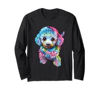 Colorato Tie Dye Cane Barboncino Carino Retro Arcobaleno Art Design Maglia a Manica