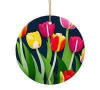 Colorato Tulipani Modello Stampa Ceramica Pendente Rotondo Per Gli Ornamenti Da Viaggio Per La Decorazione