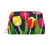 Colorato Tulipani Pattern Pelle Hand Held Zipper Makeup Bag Carino Make Up Caso Grande Largo-Open Pouch Pen Case, bianco, Taglia unica